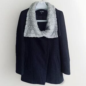 Caroline Morgan Wrap Black One Button Cardigan Jacket Size 12 Gray DoubleCollar
